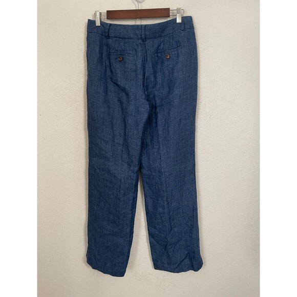 Talbots Womens Heritage Italian Linen Pants Size 6 Blue Straight Leg Mid Rise - Picture 5 of 8